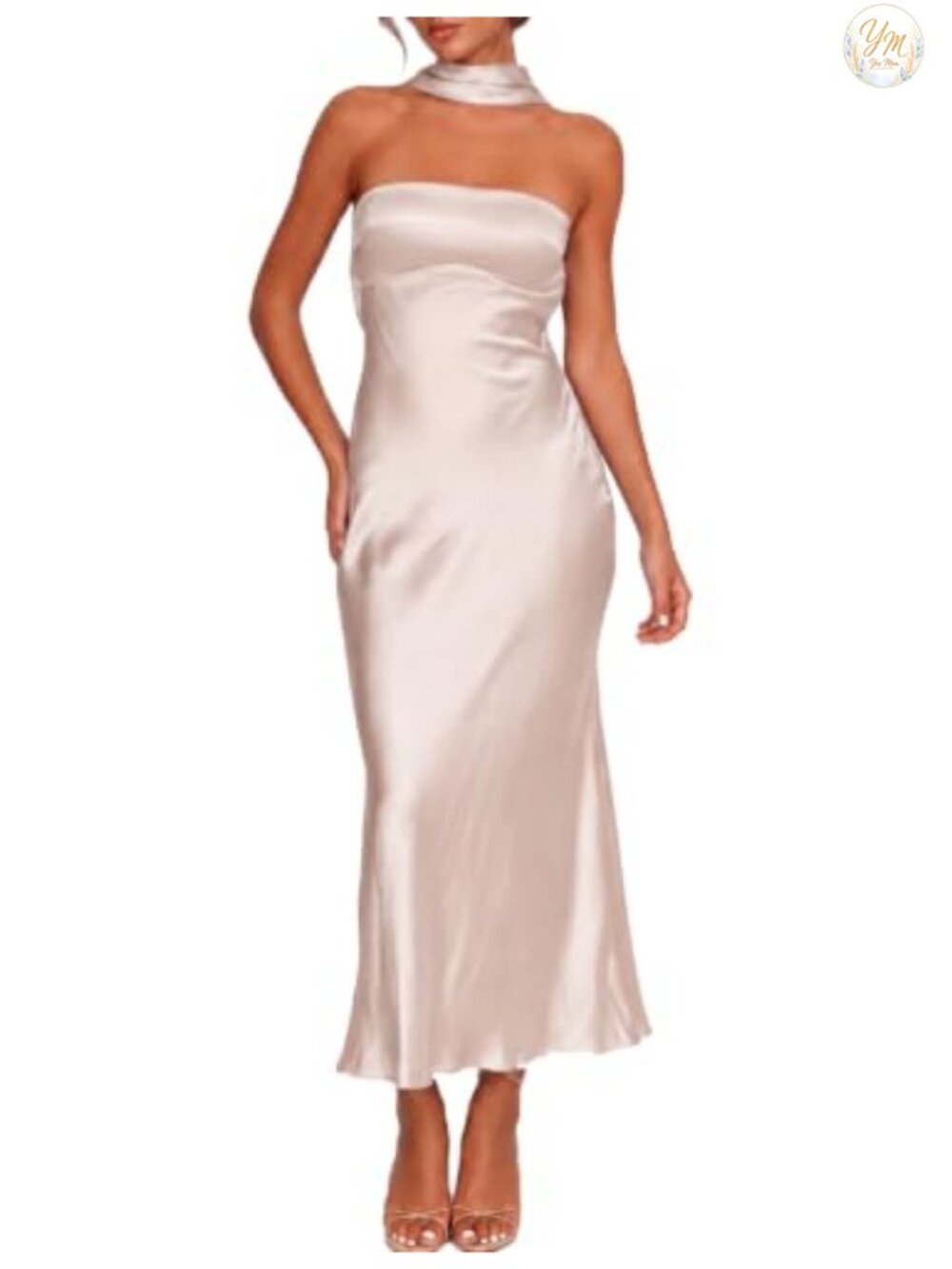 Women's Satin Maxi Dress Halter Backless Formal Wedding Guest